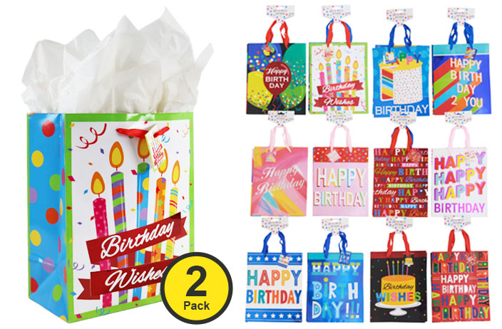 BIRTHDAY GIFT BAG 2PK 8"X10