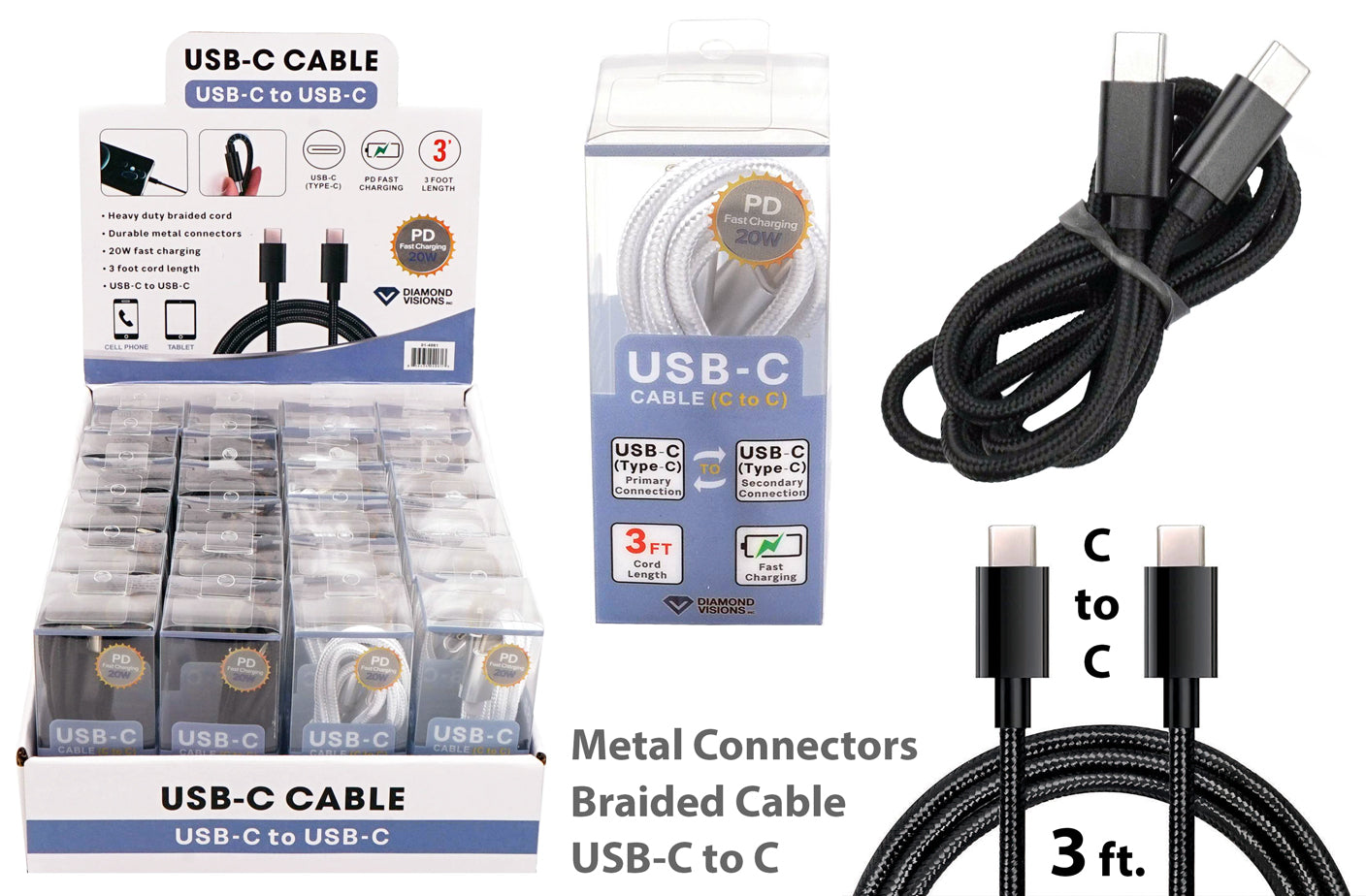 BRAIDED USB-C CABLE 3' C TO C