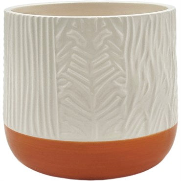 GLOSSY CREAM/ORANGE STRIPE POT 4.8"