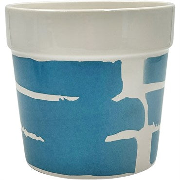 GLOSSY WHITE/BLUE STRIPES POT 5"