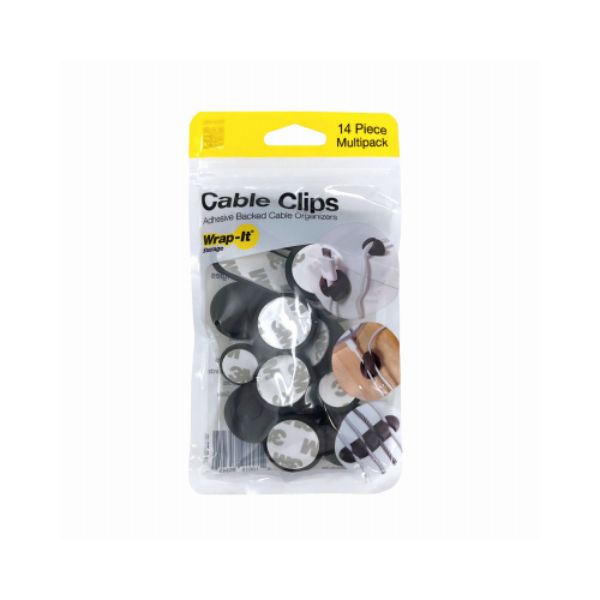 CABLE CLIPS ASSORTED 14PK BLACK