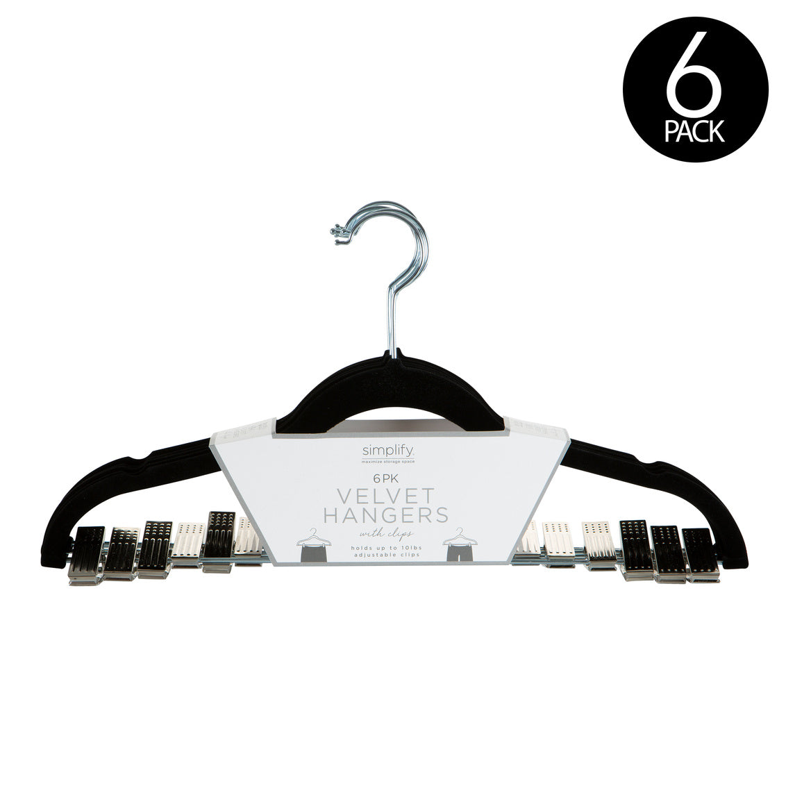 HANGERS W/CLIPS BLK VELVET 6CT