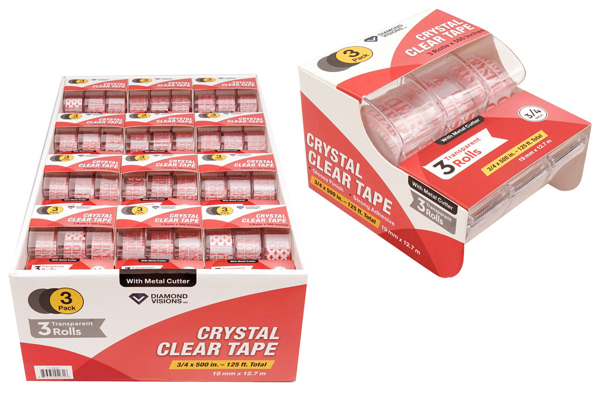CLEAR TAPE W/DISPENSER 3PK
