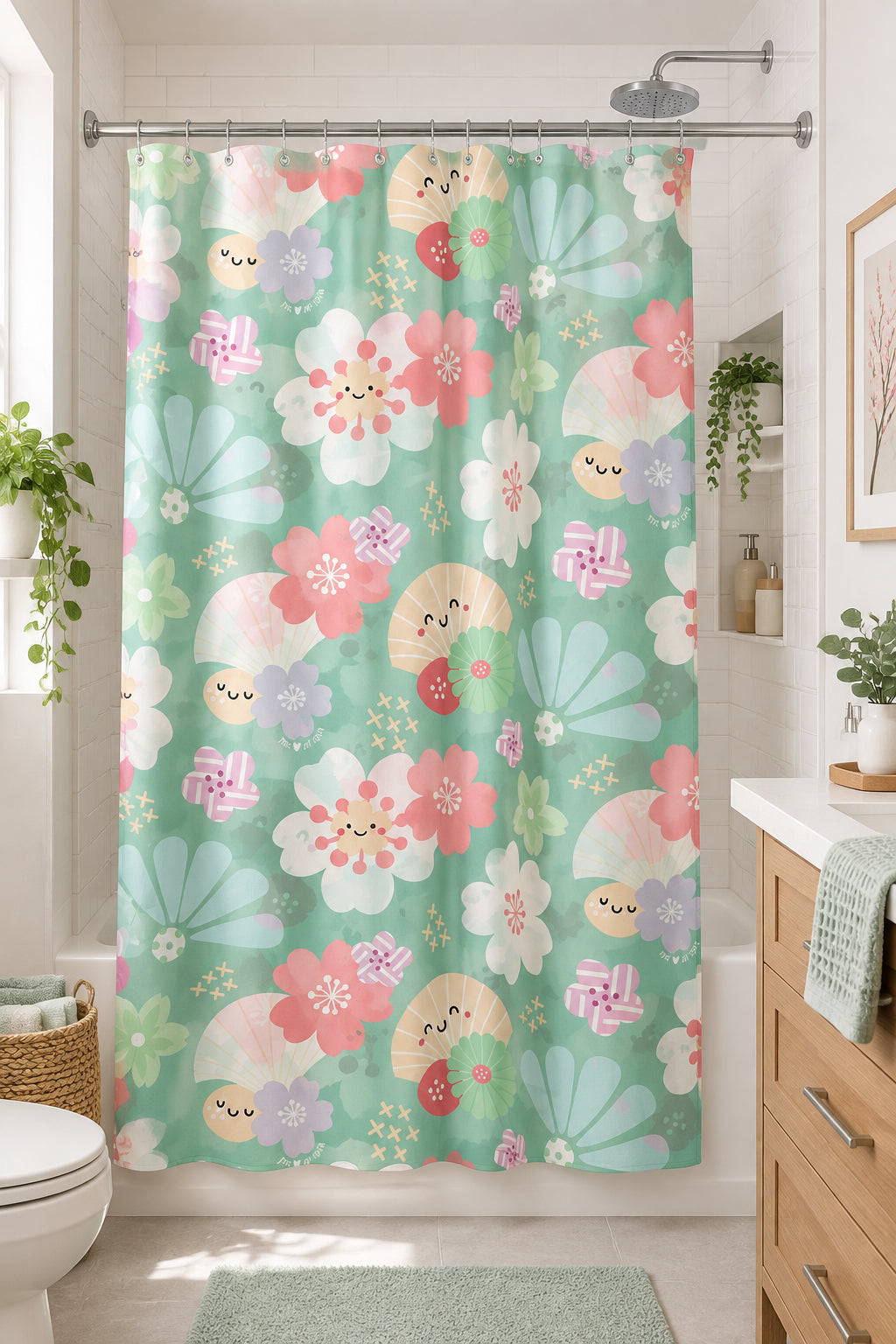 EDEN SHOWER CURTAIN CUTE LIL FUKUOKA MINT
