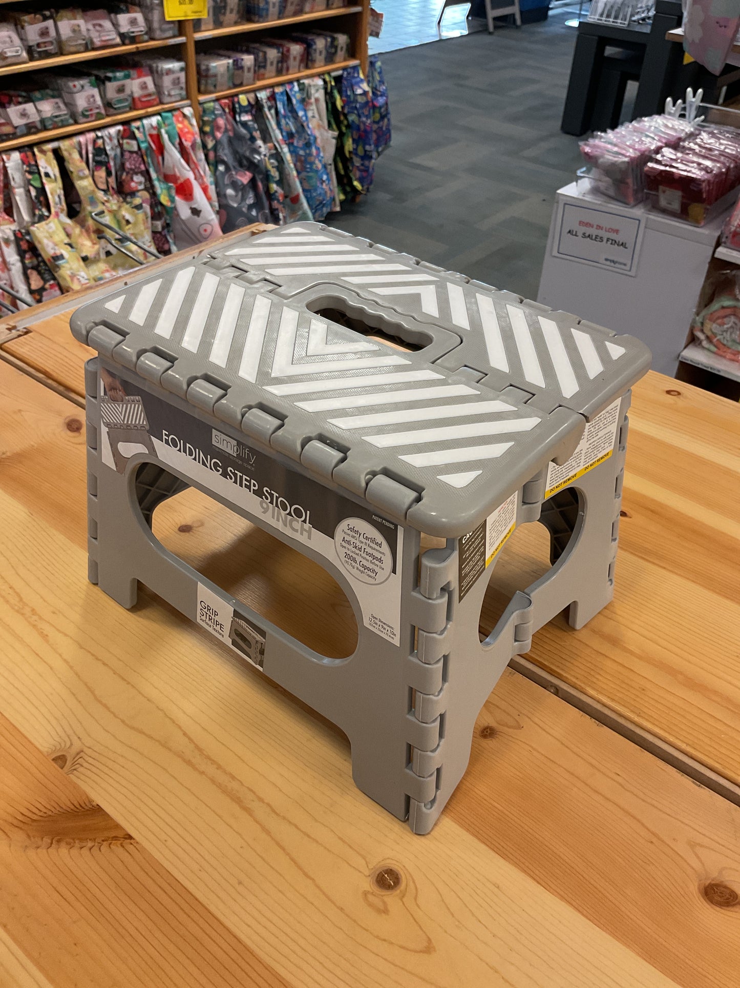 FOLDING STEP STOOL STRIPE 9" GREY