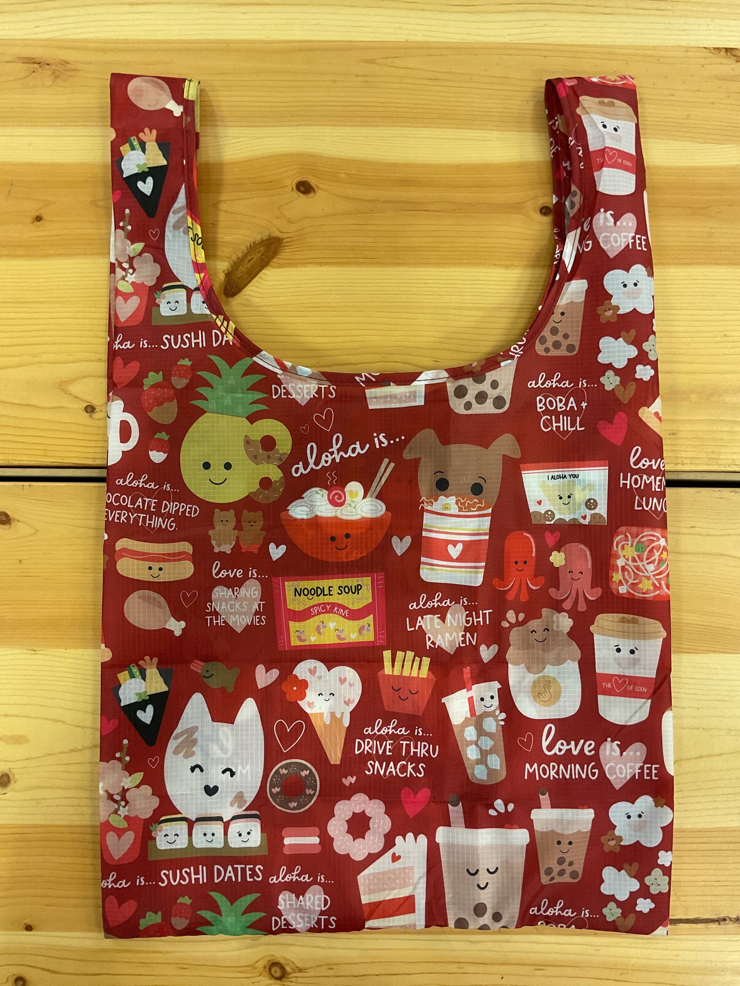 EDEN MED TOTE LOVE & ALOHA IS RED