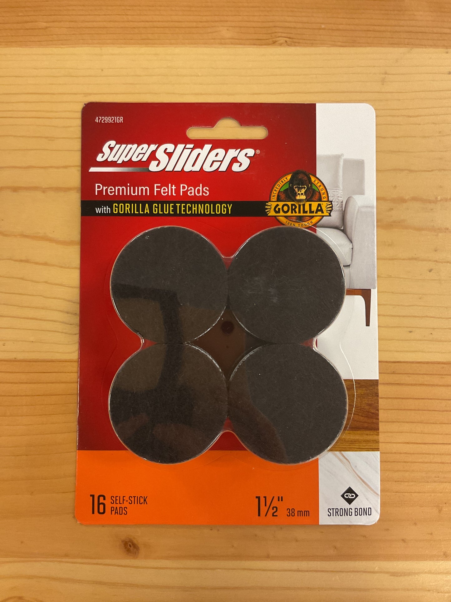 FELT PADS 1-1/2" W/GG BRWN 16PC