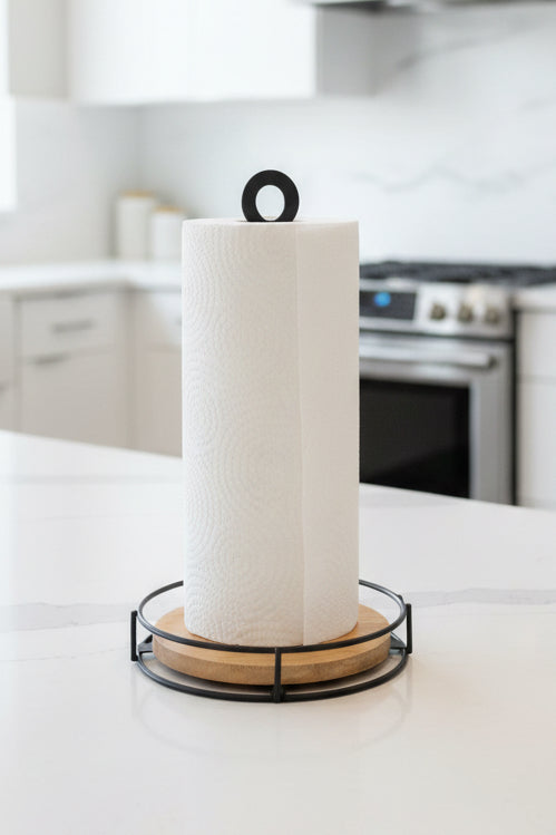 PAPER TOWEL HOLDER BLACK/ACACIA WOOD