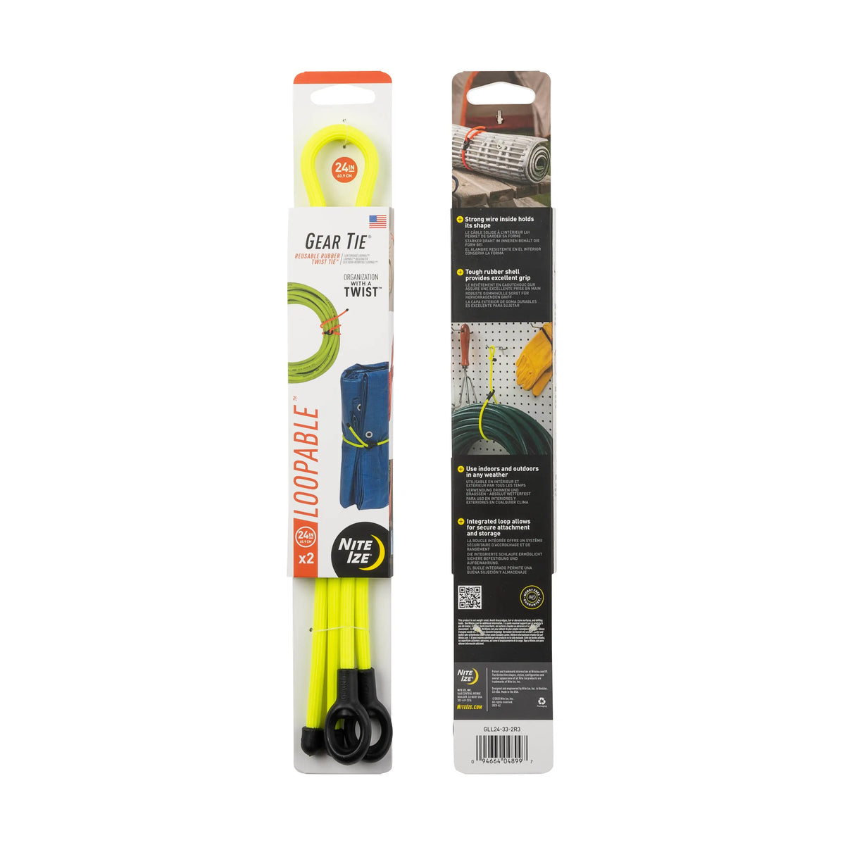 GEARTIE LOOPABLE 24" 2PK NEON YELLOW