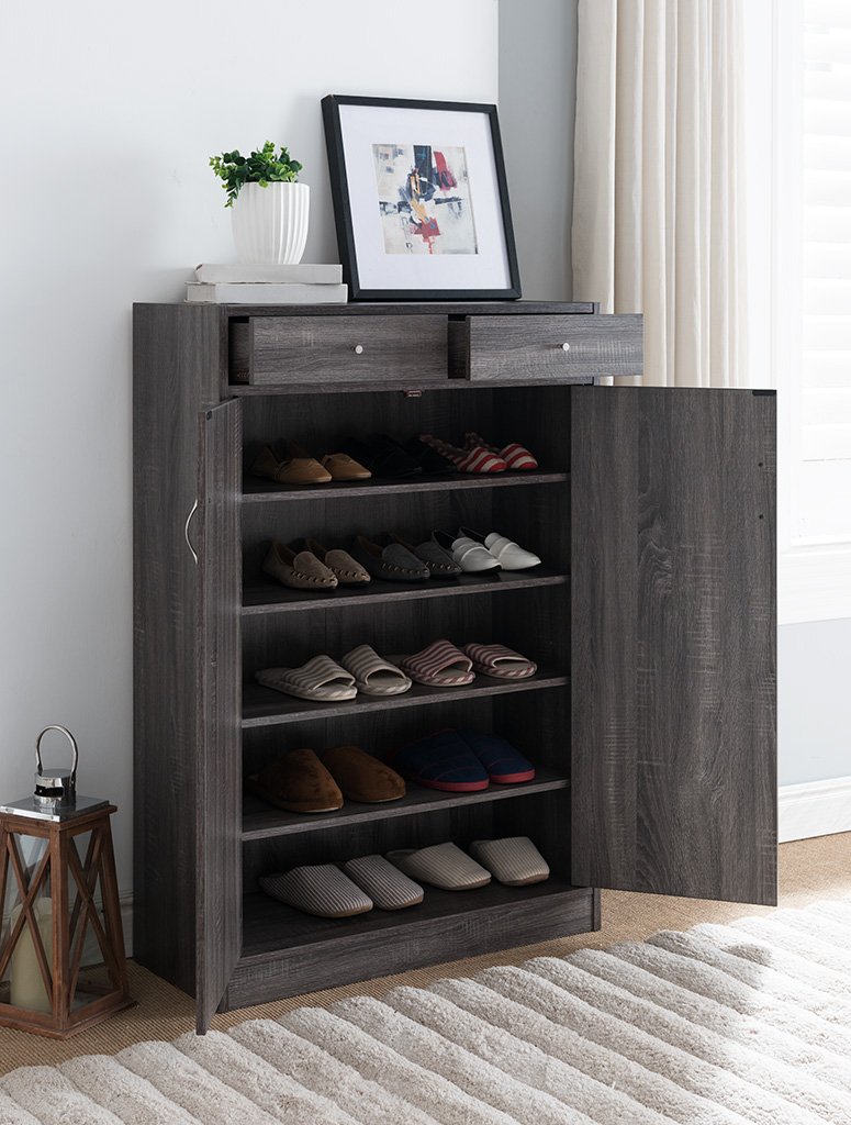 SHOE CABINET 2 DRAWER/2 DOOR GREY