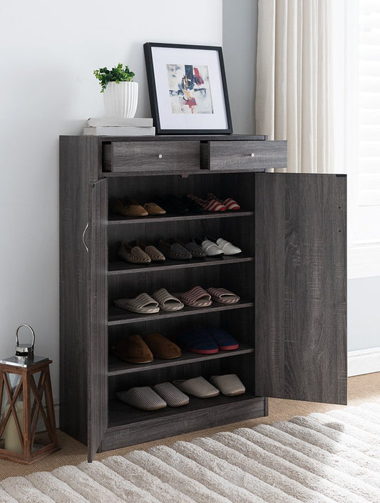 SHOE CABINET 2 DRAWER/2 DOOR GREY