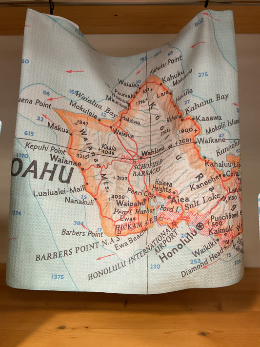 OAHU MAP WAFFLE DISH TOWEL