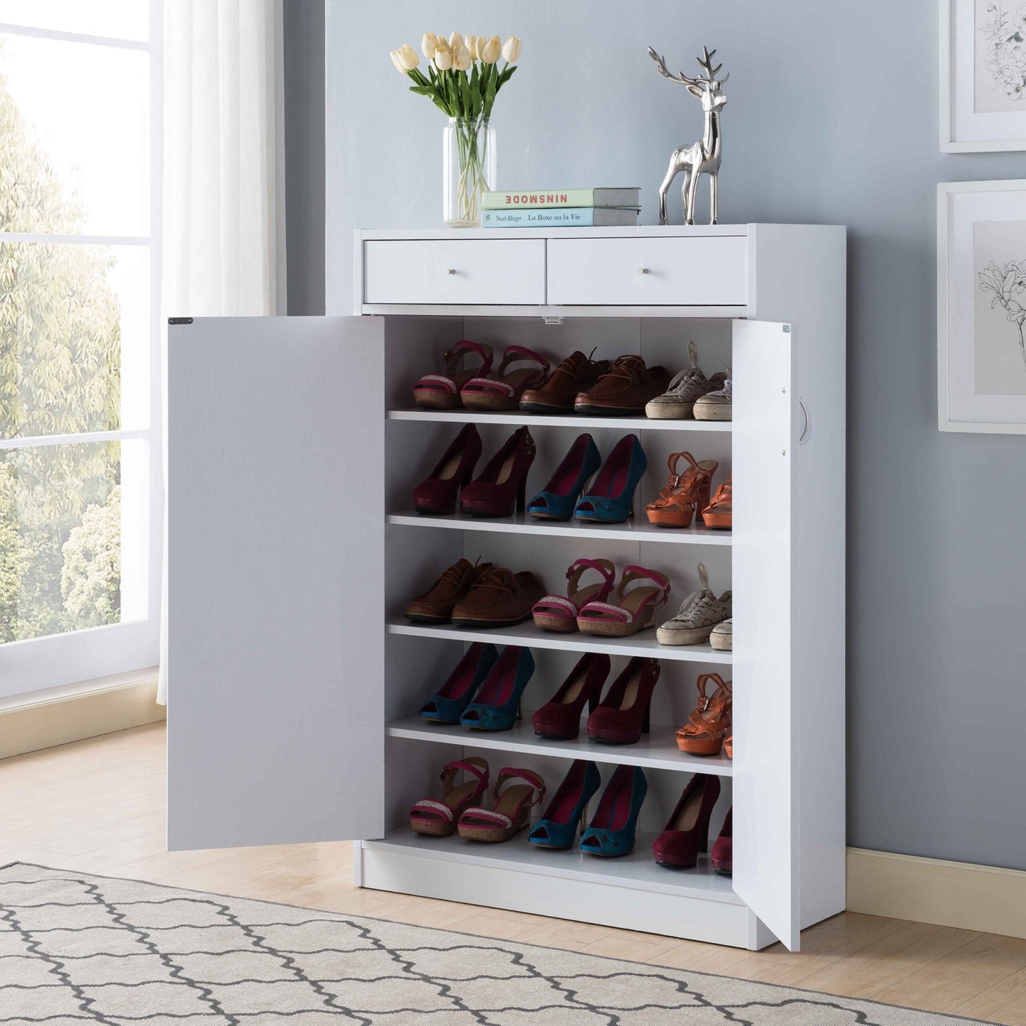 SHOE CABINET 2 DRAWER/2 DOOR WHITE