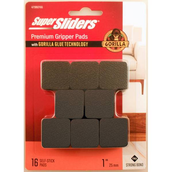 GRIPPER PAD 1" SQ W/GG BLK 16PC