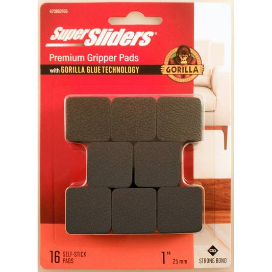 GRIPPER PAD 1" SQ W/GG BLK 16PC