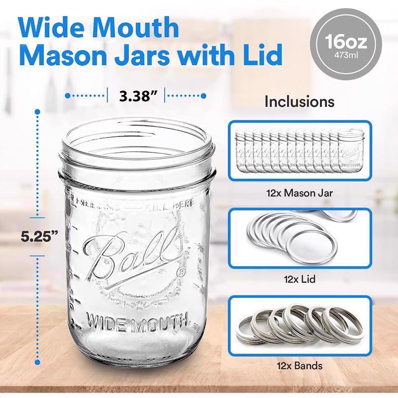 16oz WIDE MOUTH MASON JAR