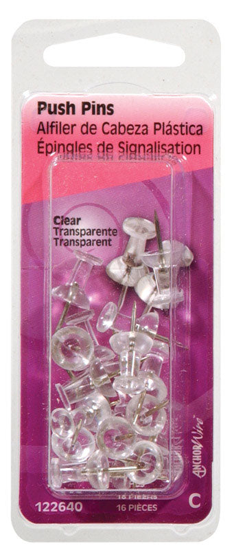 PUSH PINS CLEAR 16CT