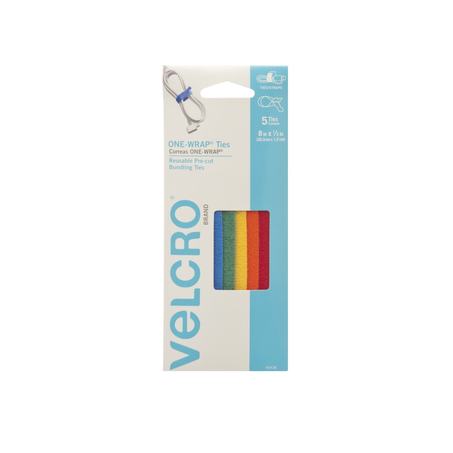 VELCRO ONE WRAP TIES 8"- 5PK ASTD