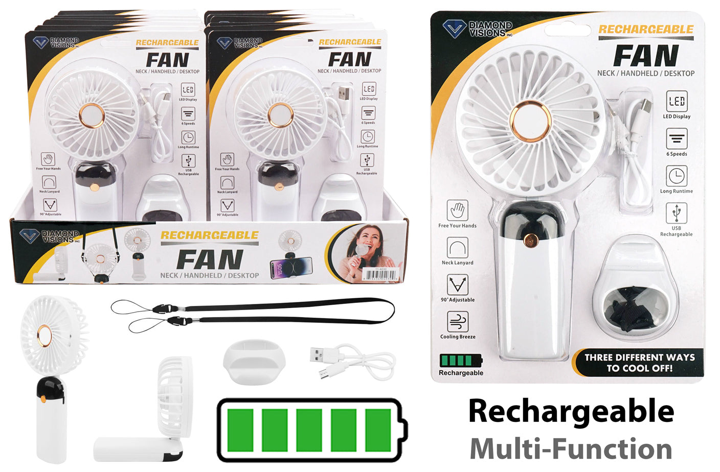 FAN W/LANYARD RECHARGEABLE