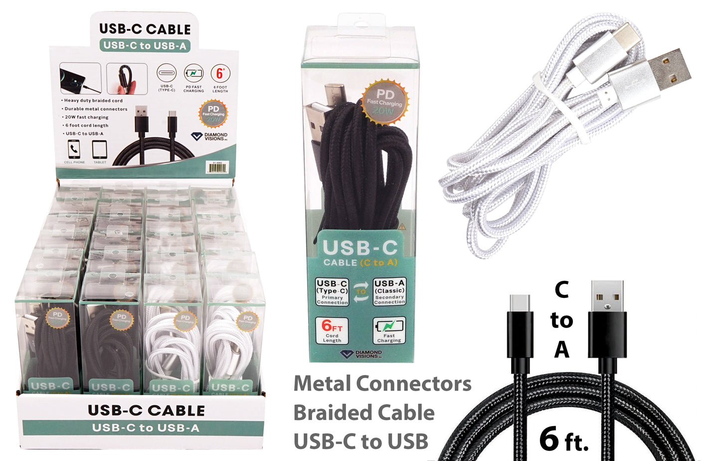 BRAIDED USB-C CABLE 6' C TO A