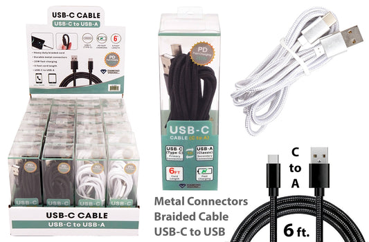 BRAIDED USB-C CABLE 6' C TO A