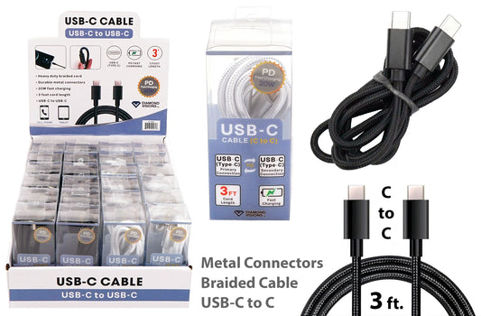 BRAIDED USB-C CABLE 3' C TO C