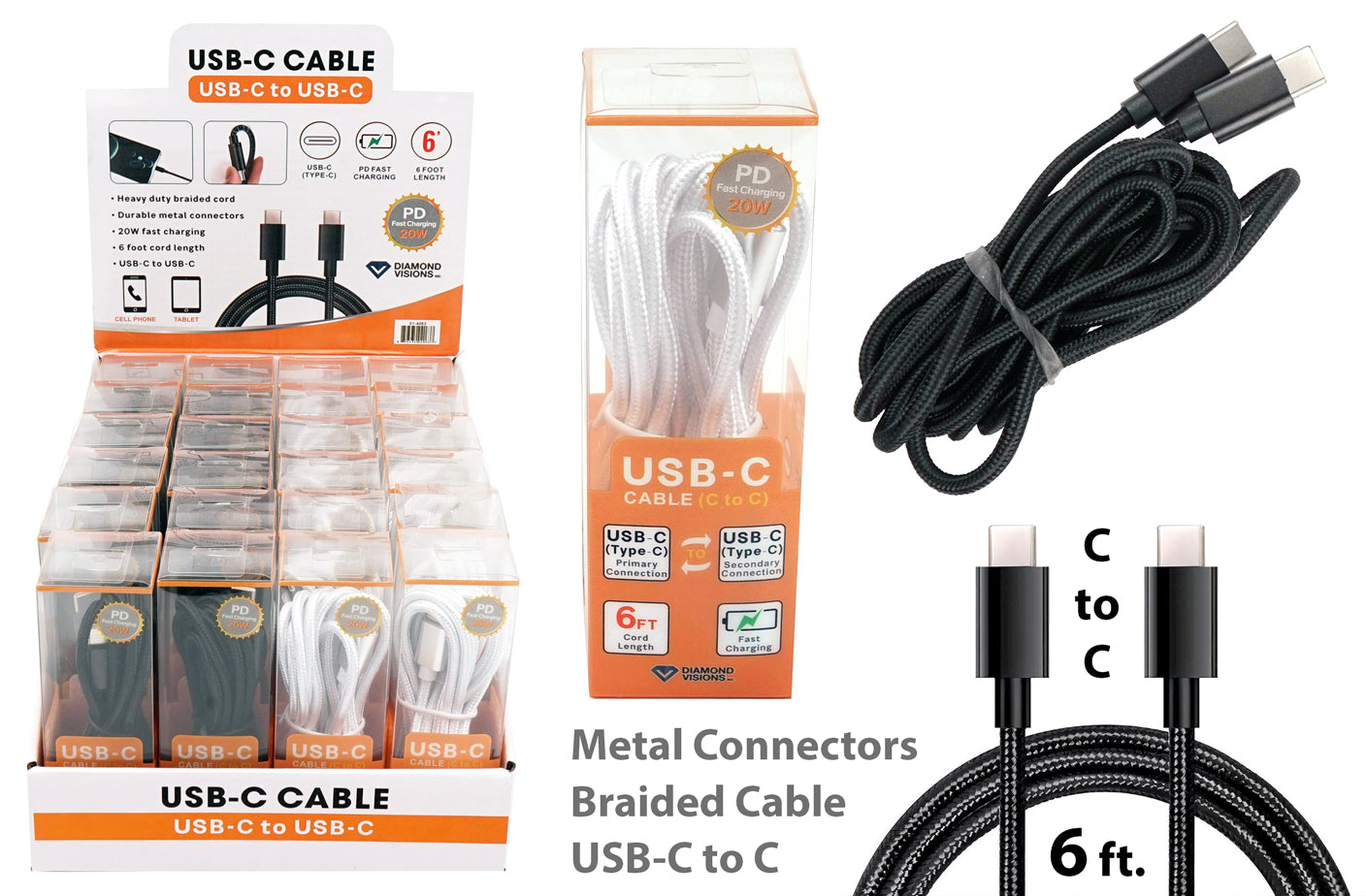 BRAIDED USB-C CABLE 6' C TO C