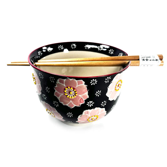 BLK/PINK BLOSSOMS CHOPSTICKS BOWL