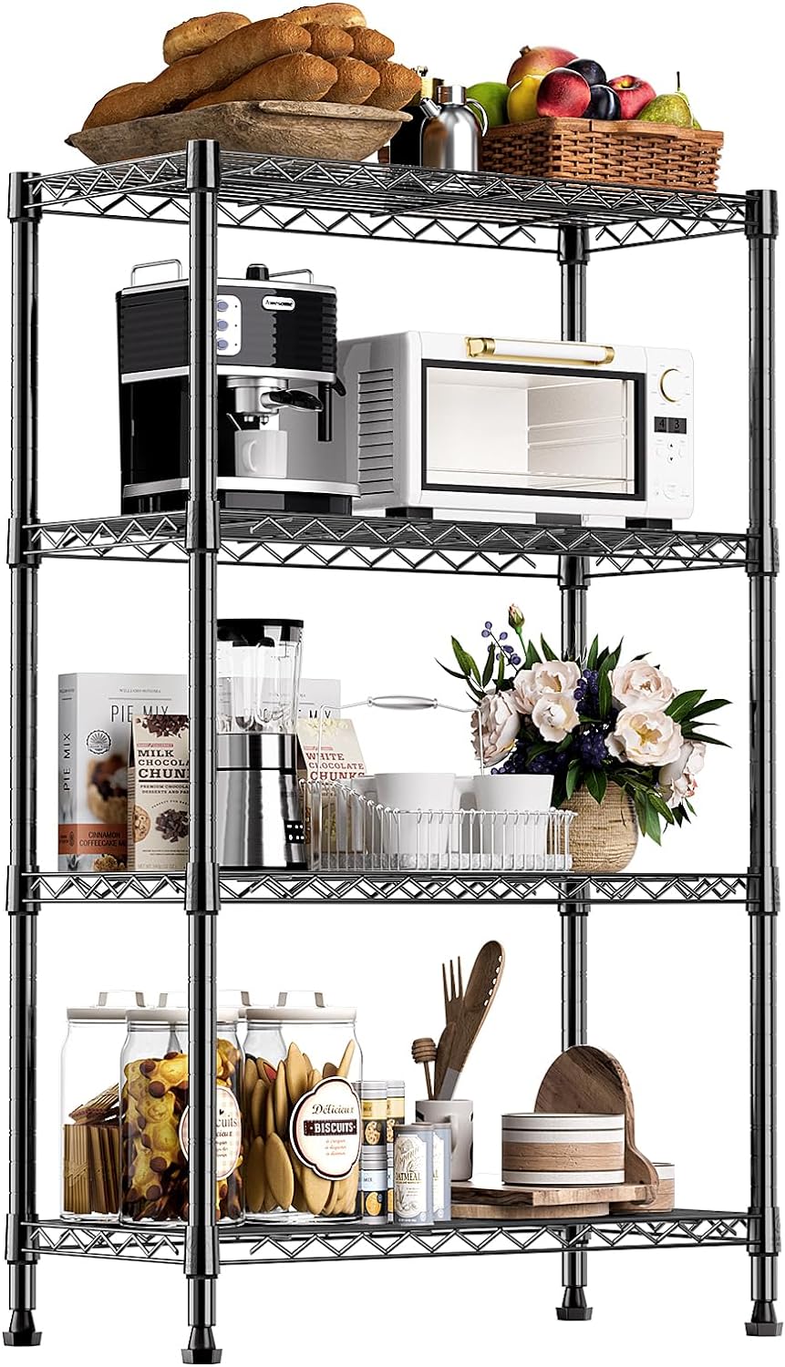 4 TIER WIRE SHELVING BLACK 13.8 X 23.6 X 53.5