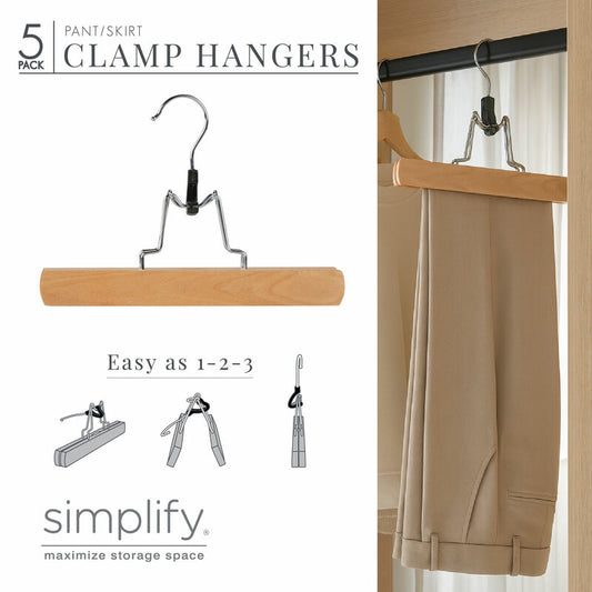 5PK SKIRT/SLACK WOODEN CLAMP HANGER