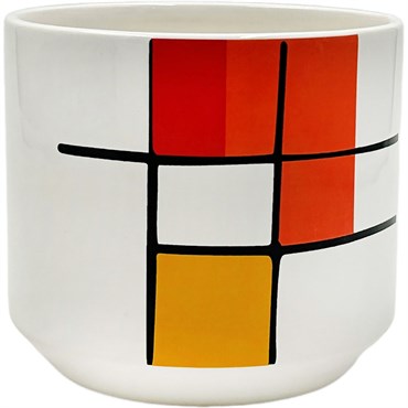 GLOSSY WHITE/RED & YELLOW SQUARES POT