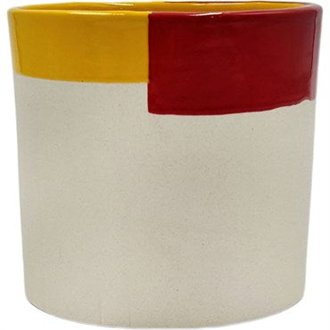 GLOSSY CREAM/ORANGE & RED POT 4"