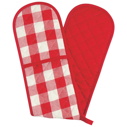 DOUBLE OVEN MITT RED CHECK