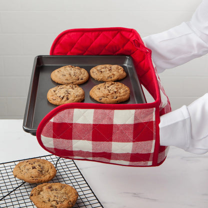DOUBLE OVEN MITT RED CHECK