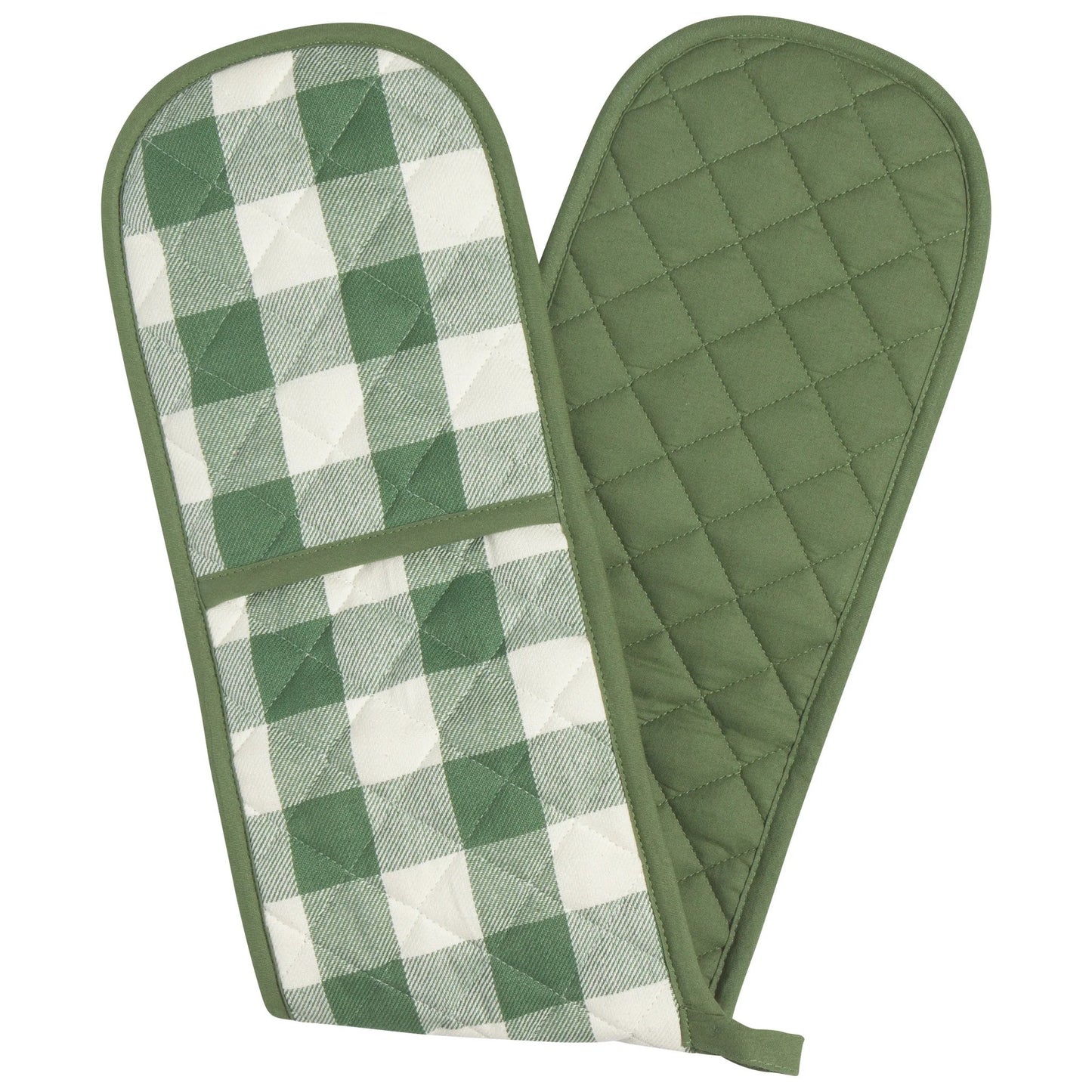 DOUBLE OVEN MITT GREEN CHECK