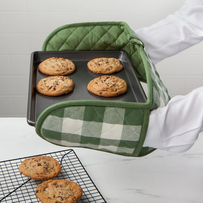 DOUBLE OVEN MITT GREEN CHECK