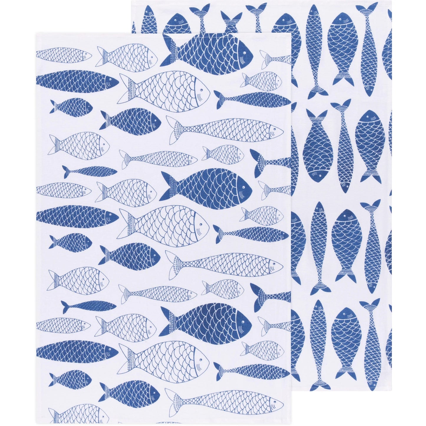 DISHTOWEL BLUE FISH PRINT SET/2