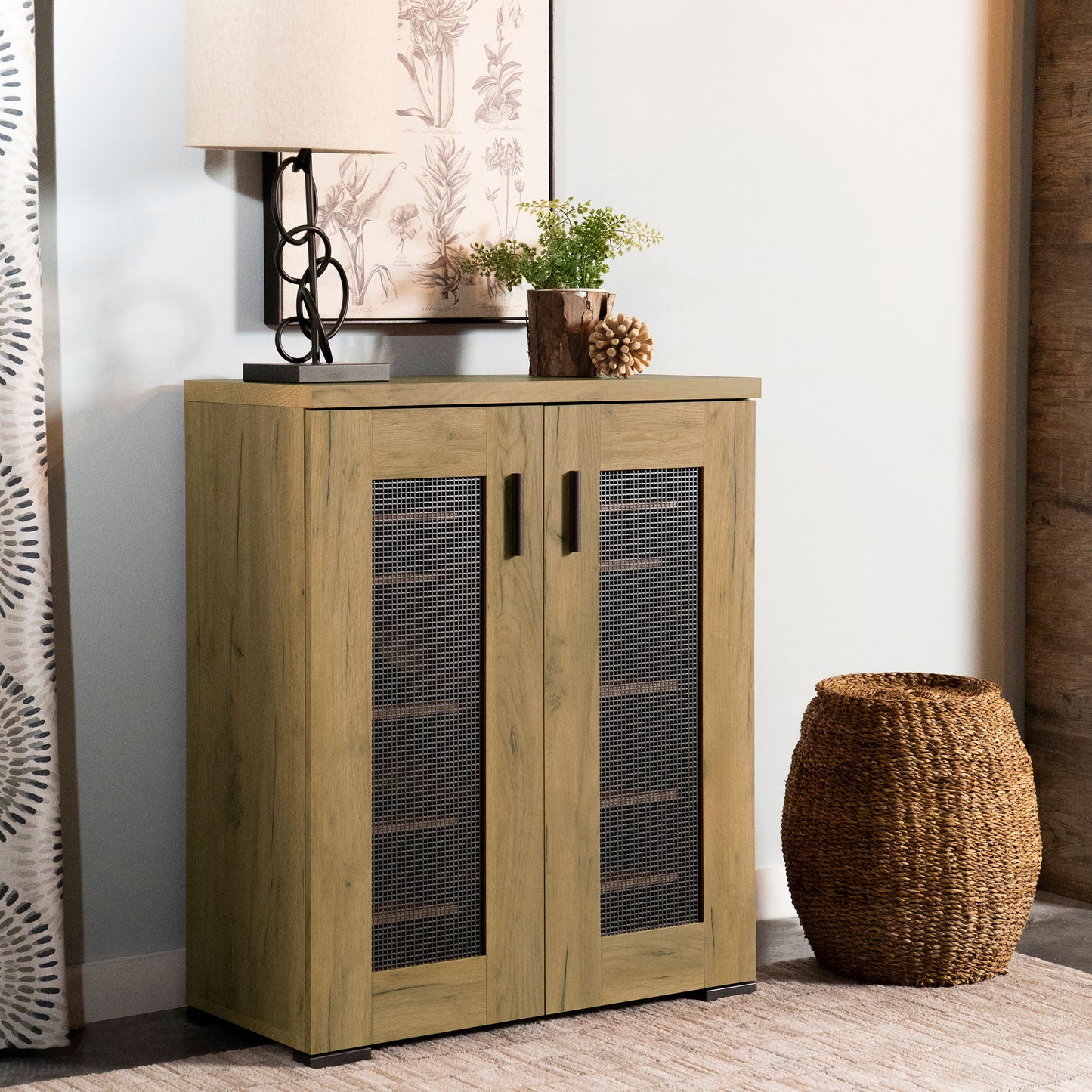 BRISTOL 6 SHELF SHOE CABINET GOLDEN OAK