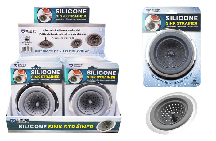 SILICONE SINK STRAINER W/STAINLESS RIM