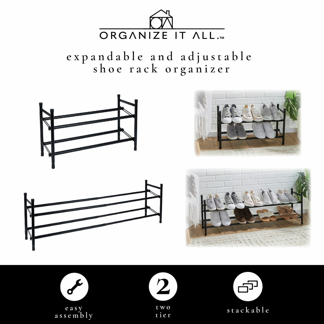 SHOE RACK EXPAND/STACK BLACK