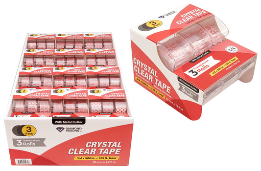 CLEAR TAPE W/DISPENSER 3PK