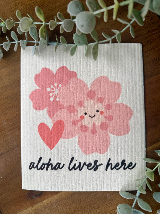 EDEN SWEDISH DISHCLOTH ALOHA LIVES HERE SAKURA