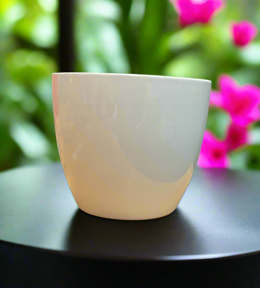 LILY CACHE POT 5.5" GLOSSY WHITE