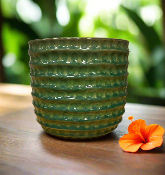 HONEYCOMB POT 9" EMERALD GRN