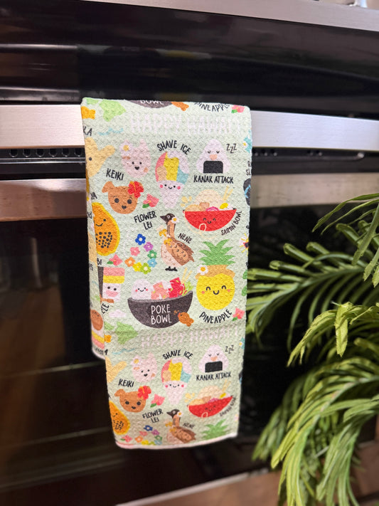 EDEN WAFFLE DISH TOWEL HAPPY HAWAII MINT