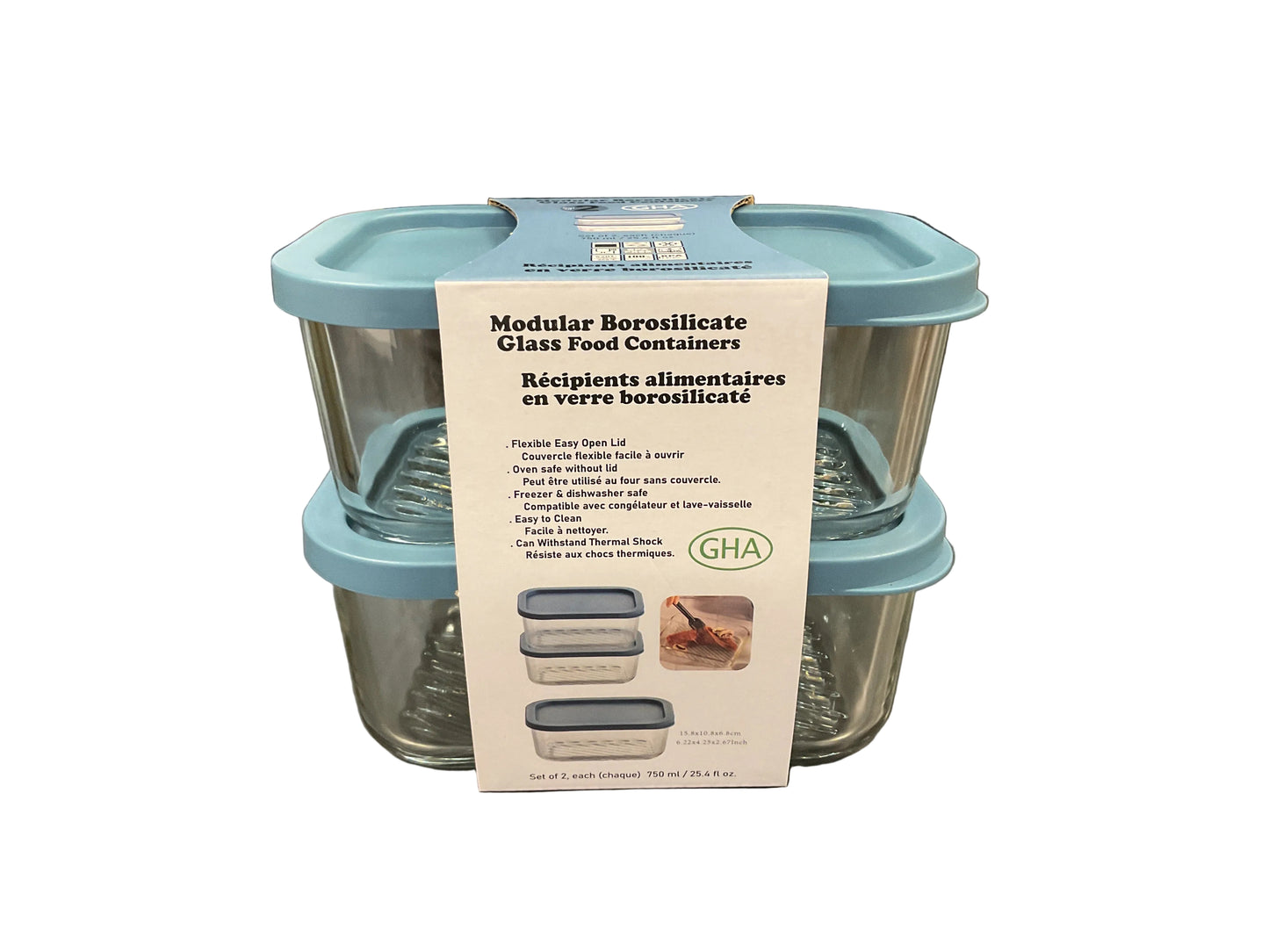 MODULAR GLASS FOOD CONTAINER S/2 25.4 OZ