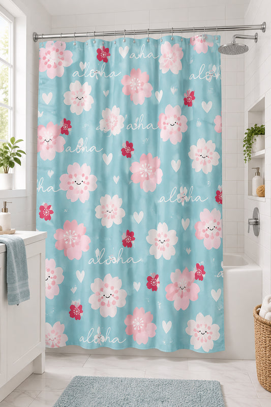 EDEN SHOWER CURTAIN ALOHA SAKURA LT BLUE