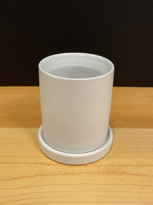 CYLINDER 3" POT W/SAUCER WHITE