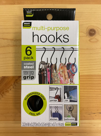 S HOOK STEEL BLACK 6PK