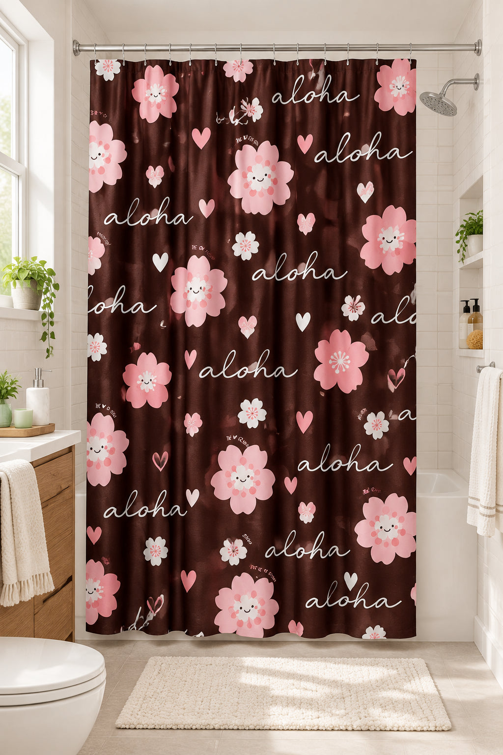 EDEN SHOWER CURTAIN ALOHA SAKURA WINE